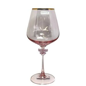 Godinger Pink Wine Glass Gold Rim Bow Stem Goblet Cute Aesthetic Glass New
